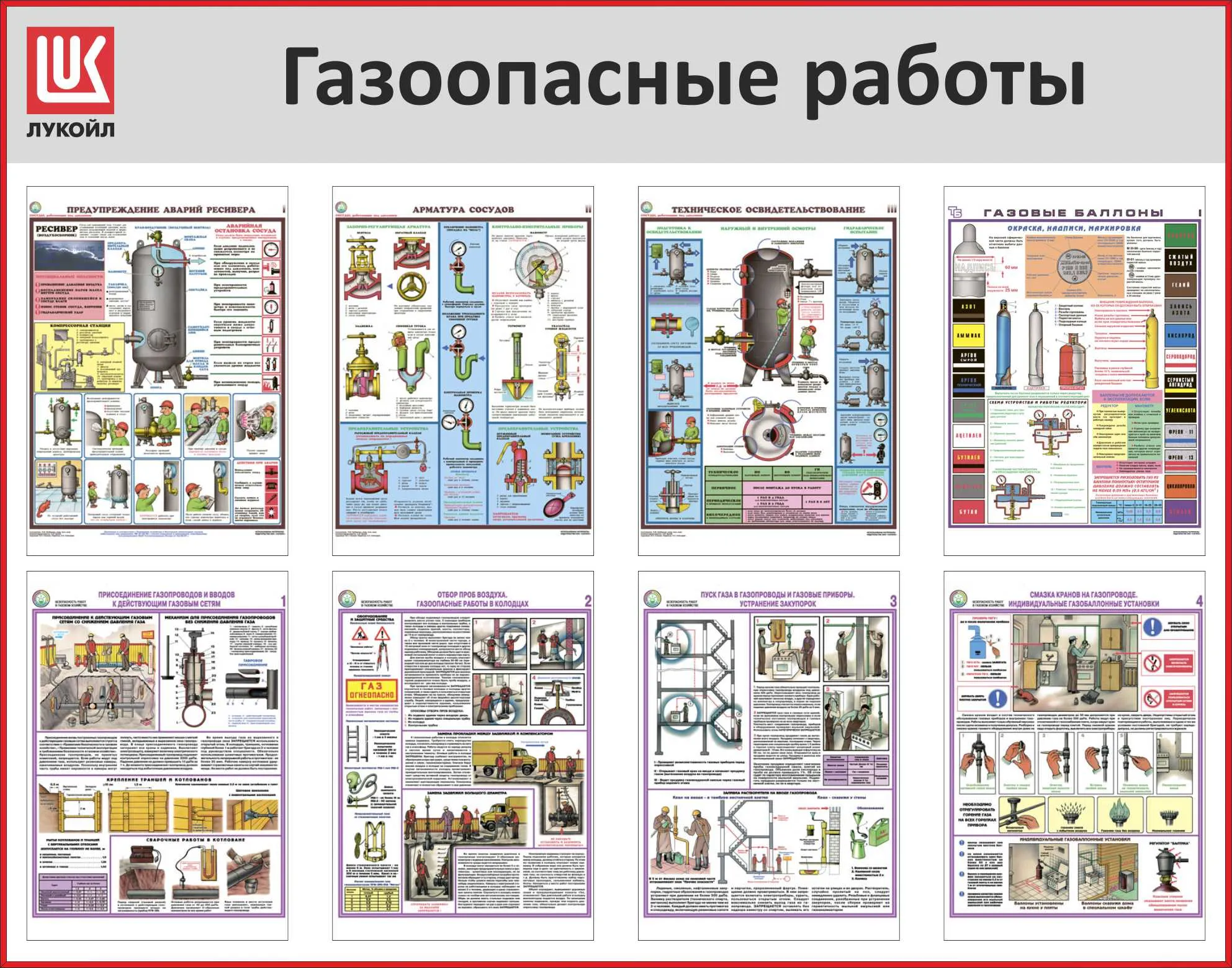 Стенд Газоопасные работы 8 плакатов А3, Логотип (1400х1100; Пластик ПВХ .